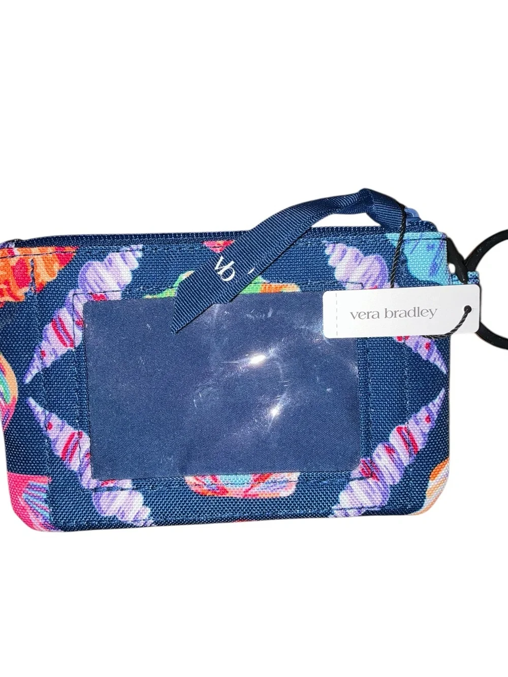 NWT Vera Bradley Multicolor Seashell Print Wristlet Key Pouch in Navy